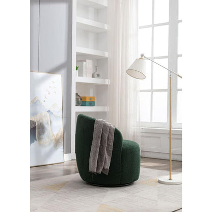 Teddy Fabric Swivel Accent Armchair Barrel Chair With Black Powder Coating Metal Ring,Dark Green