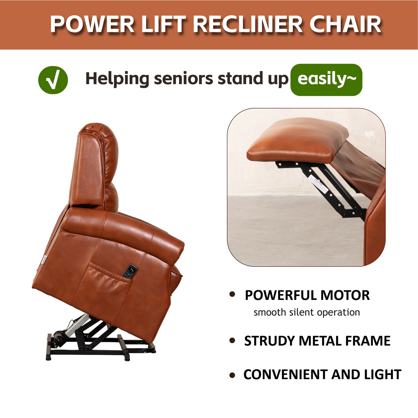 Lehboson Lift Chair Recliners, Electric Power Recliner Chair Sofa for Elderly, massage and heating(Caramel)