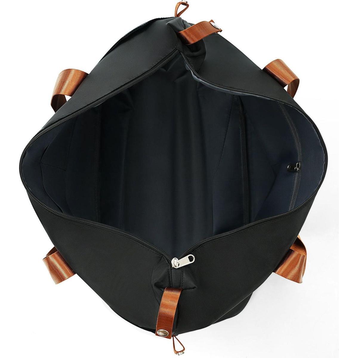 Front Opening 20-Inch Carry-On Luggage with Expandable Travel Bag Set, ABS Hard Shell Two-piece suitcase set with USB Port, Cup Holder, black and brown