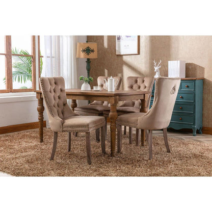 Nikki Collection Modern, High-end Tufted Solid Wood Contemporary Velvet Upholstered Dining Chair with Wood Legs Nailhead Trim 2-Pcs Set, Khaki