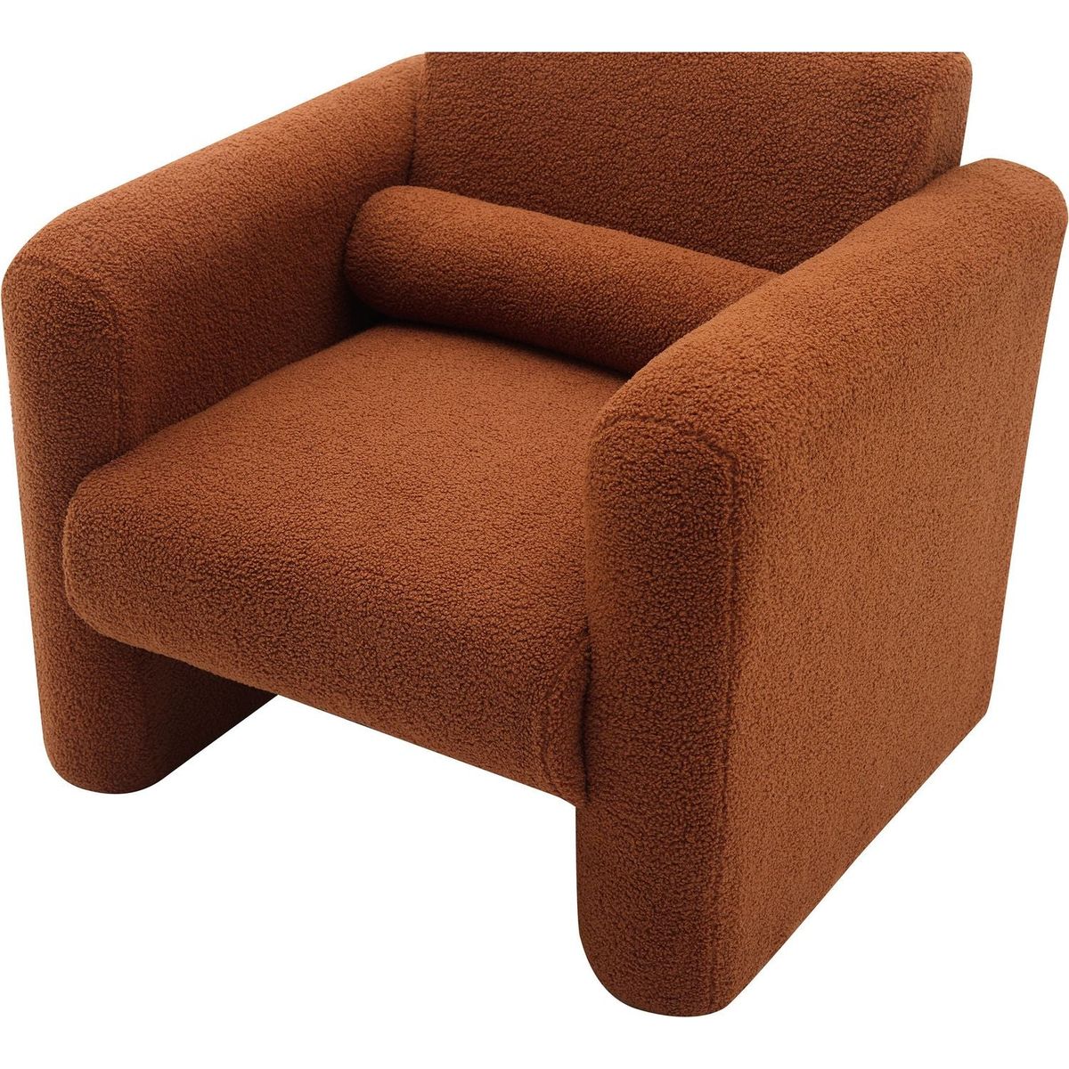 Modern Accent Chair Lambskin Sherpa Fabric Upholstered Comfy Reading Arm Chair Soft Padded Armchair with Back and Pillow for Living Room Bedroom Reception Waiting Room Office,Burnt Orange