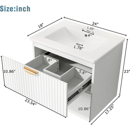 Modern 24-Inch Wall-Mounted Bathroom vanity with 2 Drawers, White - Ideal for Small Bathrooms
