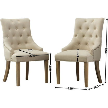 Tan Button Tufted Solid Wood Wingback Hostess Chairs with Nail Heads Set of 2