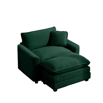 Classic Modern Comfortable Single Chair Deep Seat Sofa with Footstool, Green Corduroy Fabric, Living Room & Bedroom