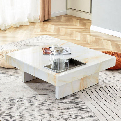 A modern and practical coffee table with imitation marble patterns, made of MDF material. The fusion of elegance and natural fashion 31.4"x 31.4"x 12 "