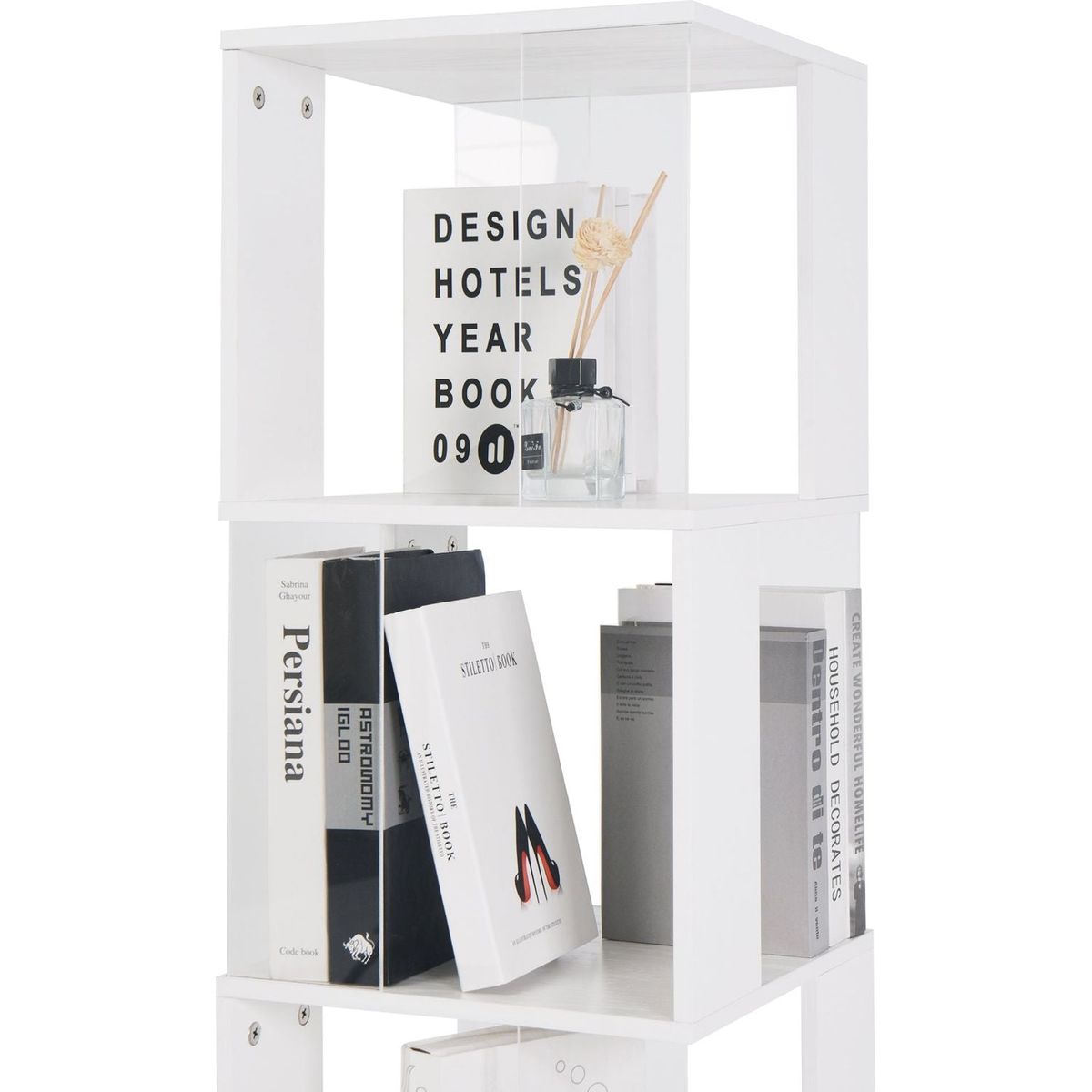 6 tier Rotating Bookshelf, Floor Rack Simple Bookcase with Acrylic plate Student Multi-Function Creative Bookshelf for Living Room