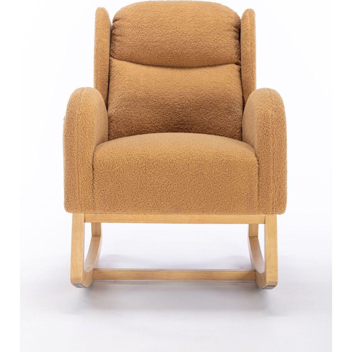 Teddy Fabric Rocking Chair With Packet Wood Legs,Khaki