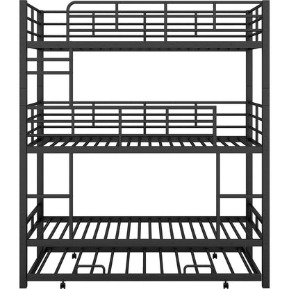 Metal Twin Size Triple Bunk Bed With Trundle, Black
