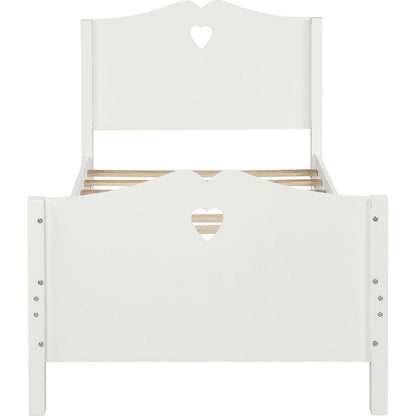 Bed Frame Twin Platform Bed with Wood Slat Support and Headboard and Footboard (White)