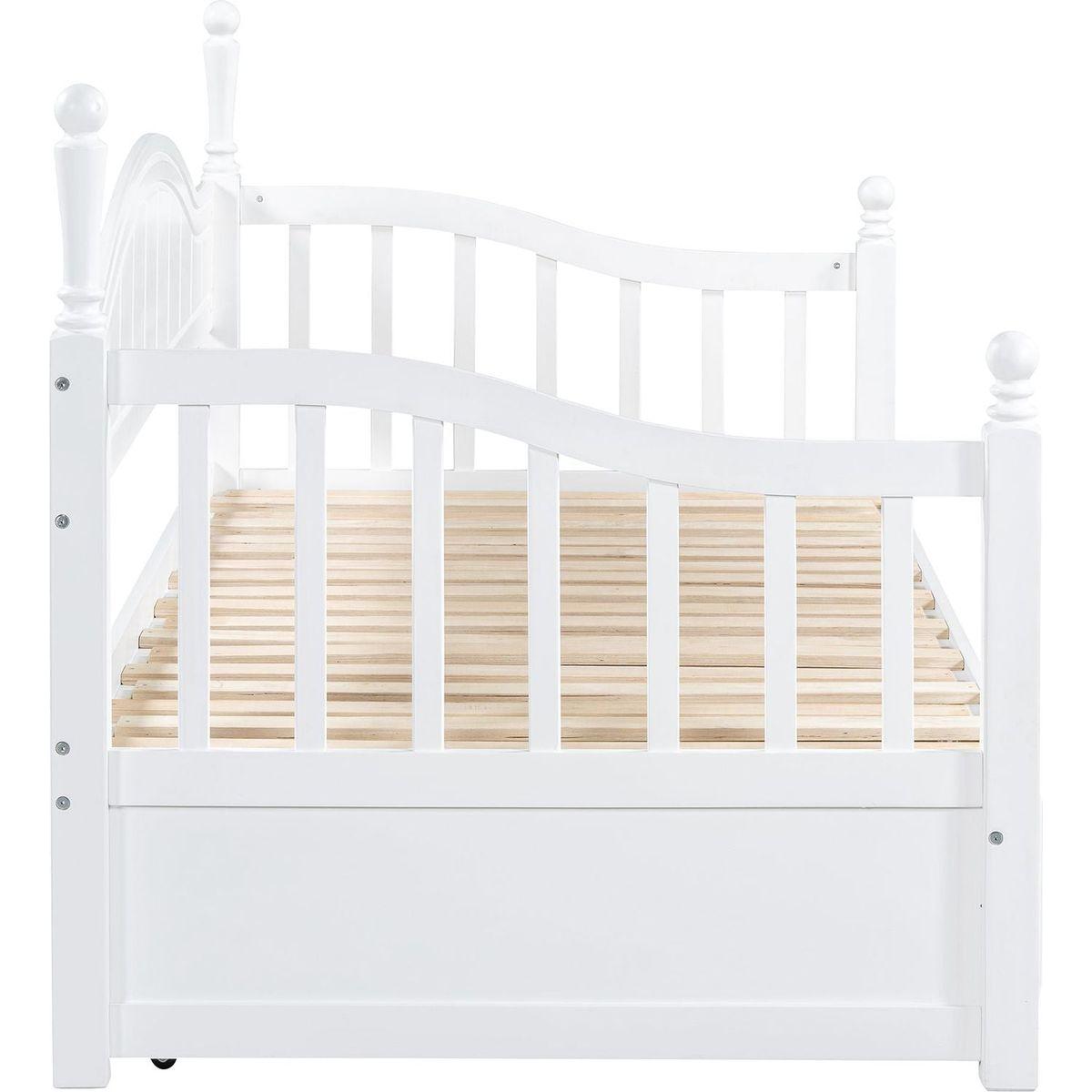 Wooden Twin Size Daybed with Twin Size Trundle, Extendable Daybed with Two Storage Drawers,White