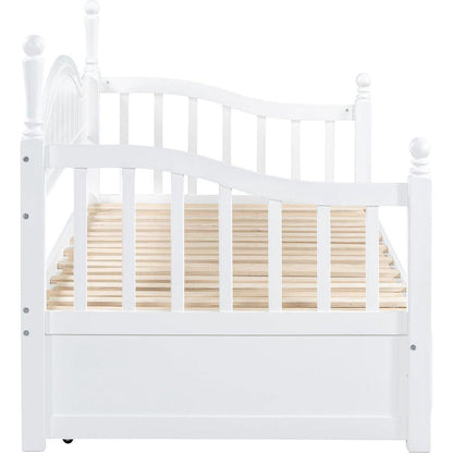 Wooden Twin Size Daybed with Twin Size Trundle, Extendable Daybed with Two Storage Drawers,White