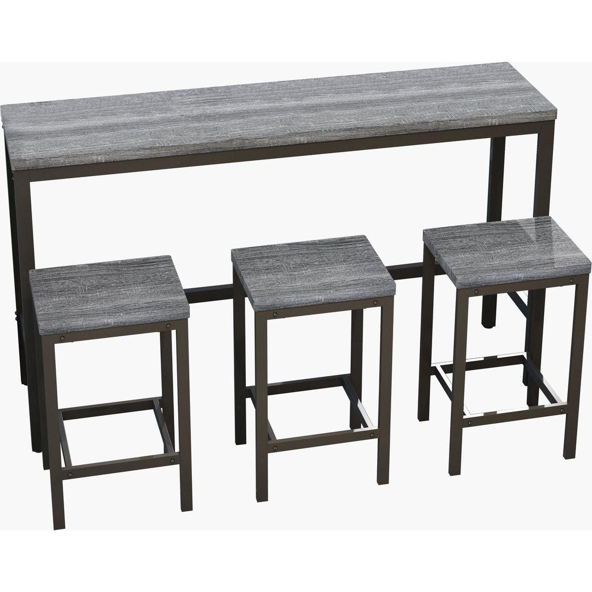 Modern Design Kitchen Dining Table, Pub Table, Long Dining Table Set with 3 Stools, Easy Assembly, Gray