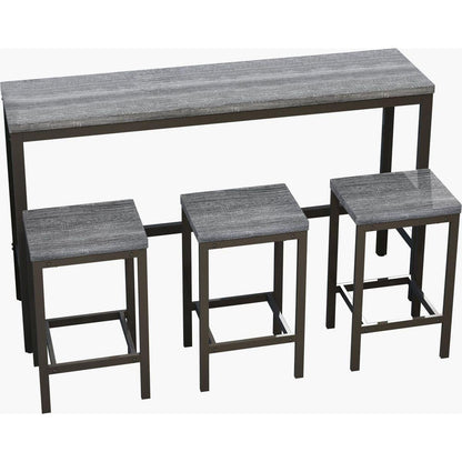 Modern Design Kitchen Dining Table, Pub Table, Long Dining Table Set with 3 Stools, Easy Assembly, Gray