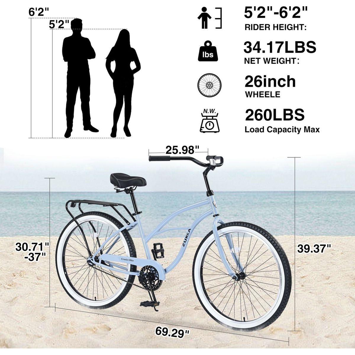 Single Speed Bicycles 26"Inch,Steel Frame, Wide Wheels for Stability, Rear Coaster Brakes,Multiple ColorsWomen's Beach Cruiser Bike