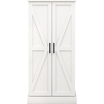 50" LED Kitchen Pantry Cabinet,Freestanding Buffet Cupboards Sideboard with 2 Doors with Racks and Shelves for Kitchen, Living Room and Dining Room-White