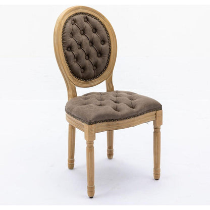 French Style Solid Wood Frame Antique Painting,Hand-pulled buckle decoration PU artificial leather Dining Chair with Nailhead Trim, Wood Legs,Density Foam,Steel Spring inner,Set of 2,Brown