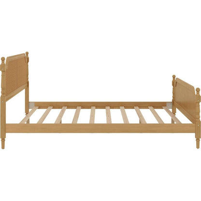 Traditional Style Rattan King Size Bed Frame,No Box Spring Needed,Antique Walnut