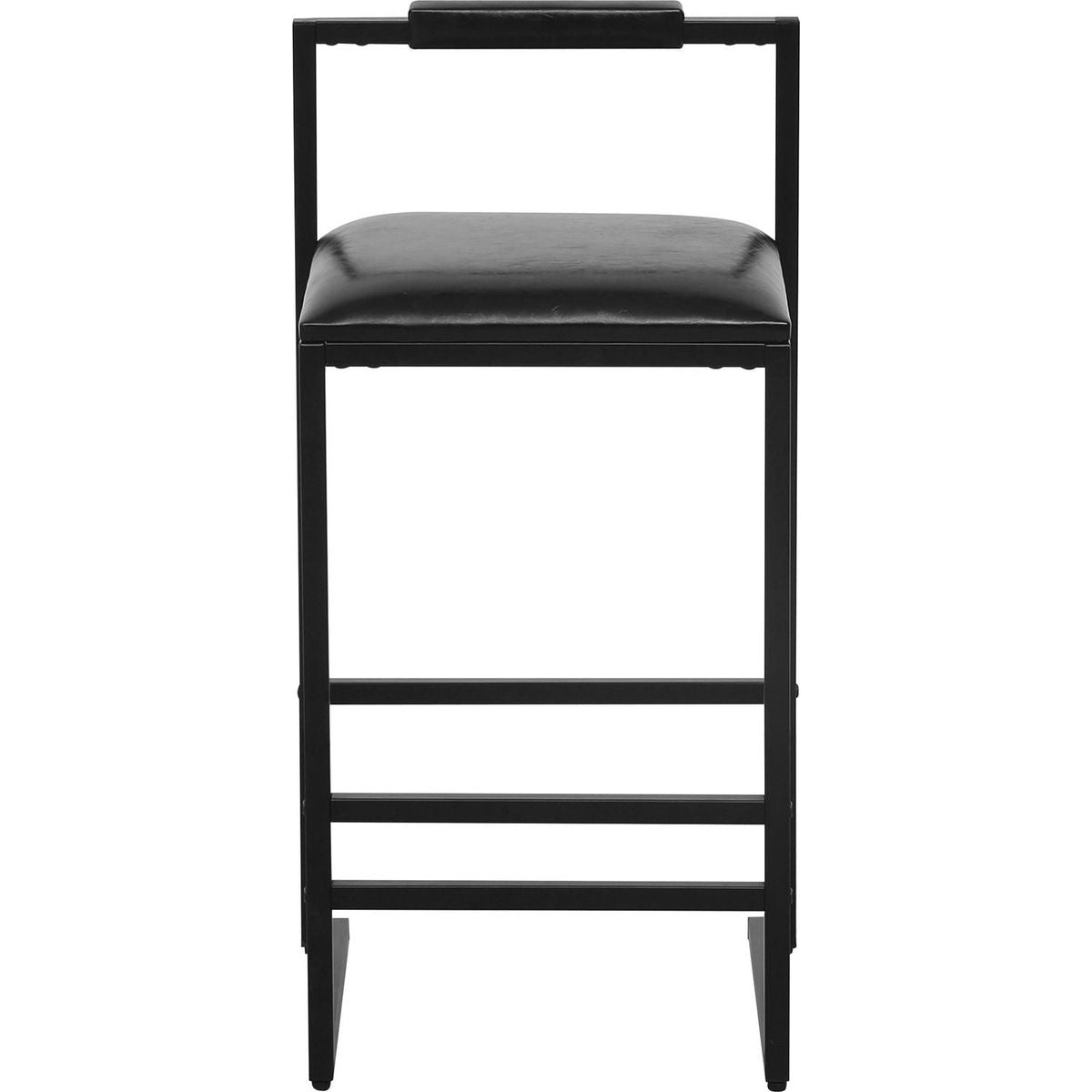 Black Bar Stool with Backrest Set of 2 Counter Height PU Leather Upholstered Bar Chairs with Footrest