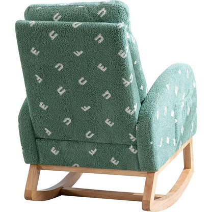 26.8"W Modern Rocking Chair for Nursery, Mid Century Accent Rocker Armchair With Side Pocket, Upholstered High Back Wooden Rocking Chair for Living Room Baby Kids Room Bedroom, Green Boucle
