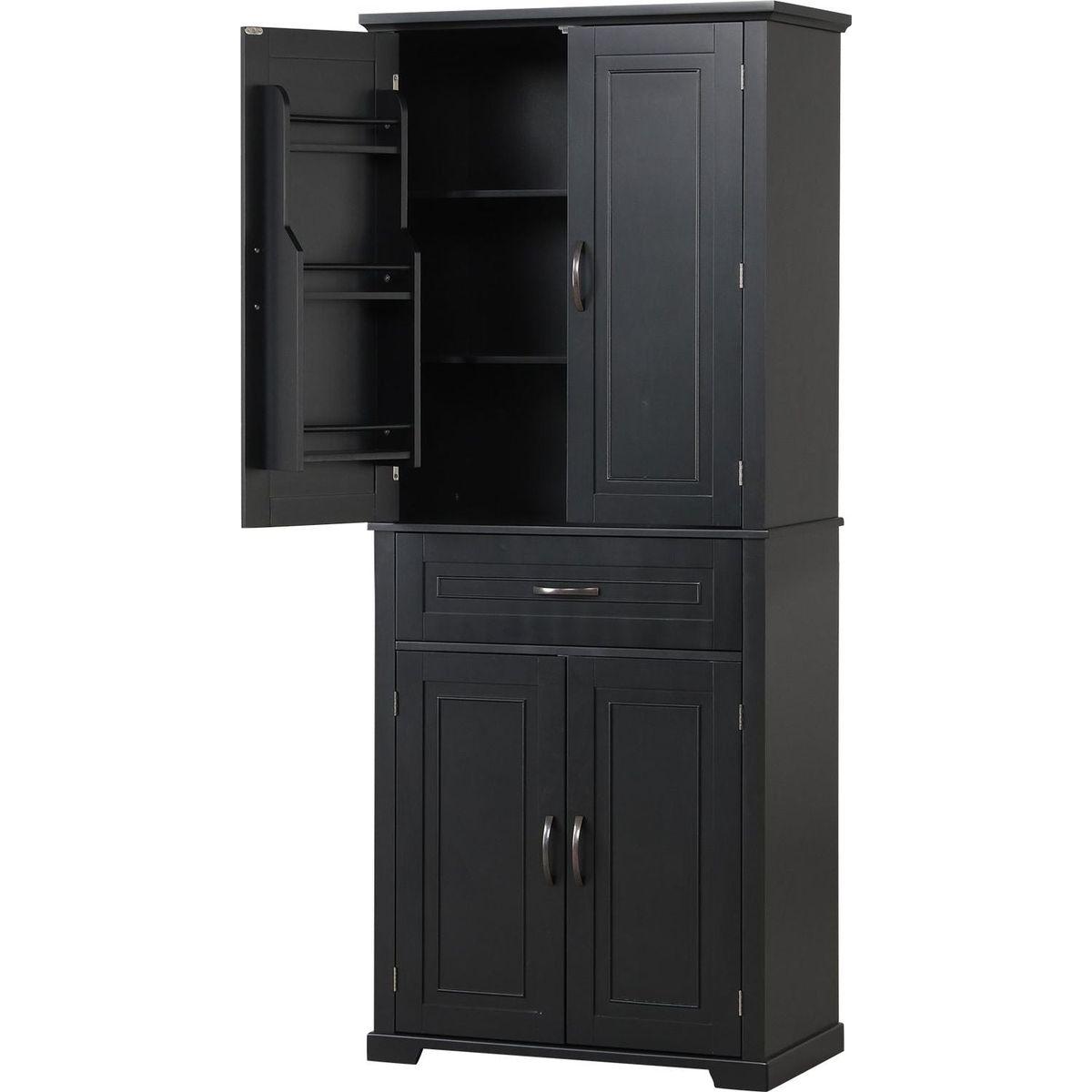 Bathroom Storage Cabinet with Doors and Drawer, Multiple Storage Space, Adjustable Shelf, Black