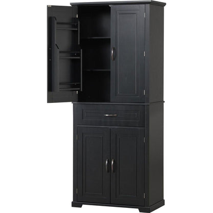 Bathroom Storage Cabinet with Doors and Drawer, Multiple Storage Space, Adjustable Shelf, Black