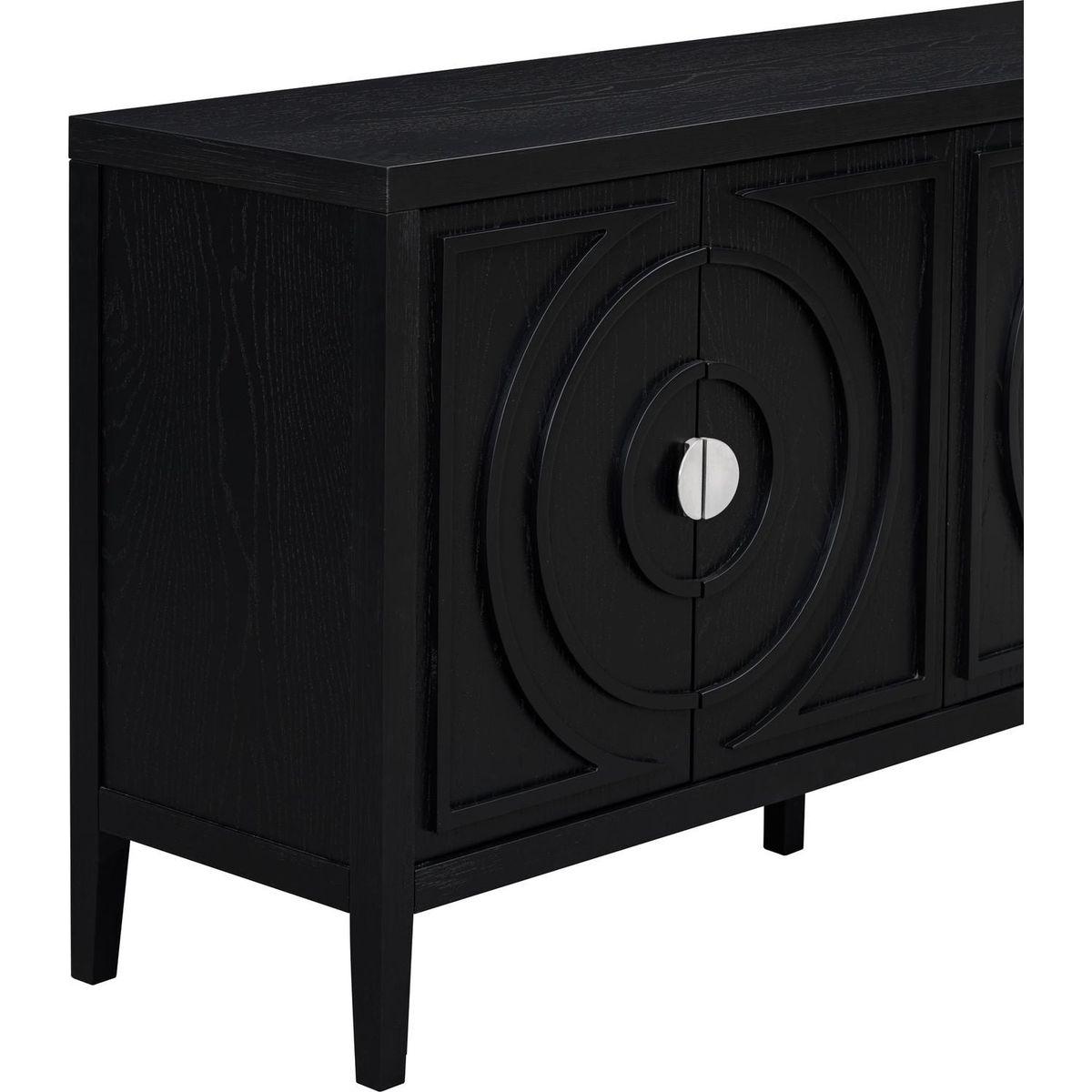 Retro Sideboard door with Circular Groove Design Round Metal Door Handle for Entrance, Dining Room, Living Room (Black)