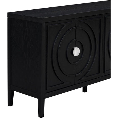Retro Sideboard door with Circular Groove Design Round Metal Door Handle for Entrance, Dining Room, Living Room (Black)
