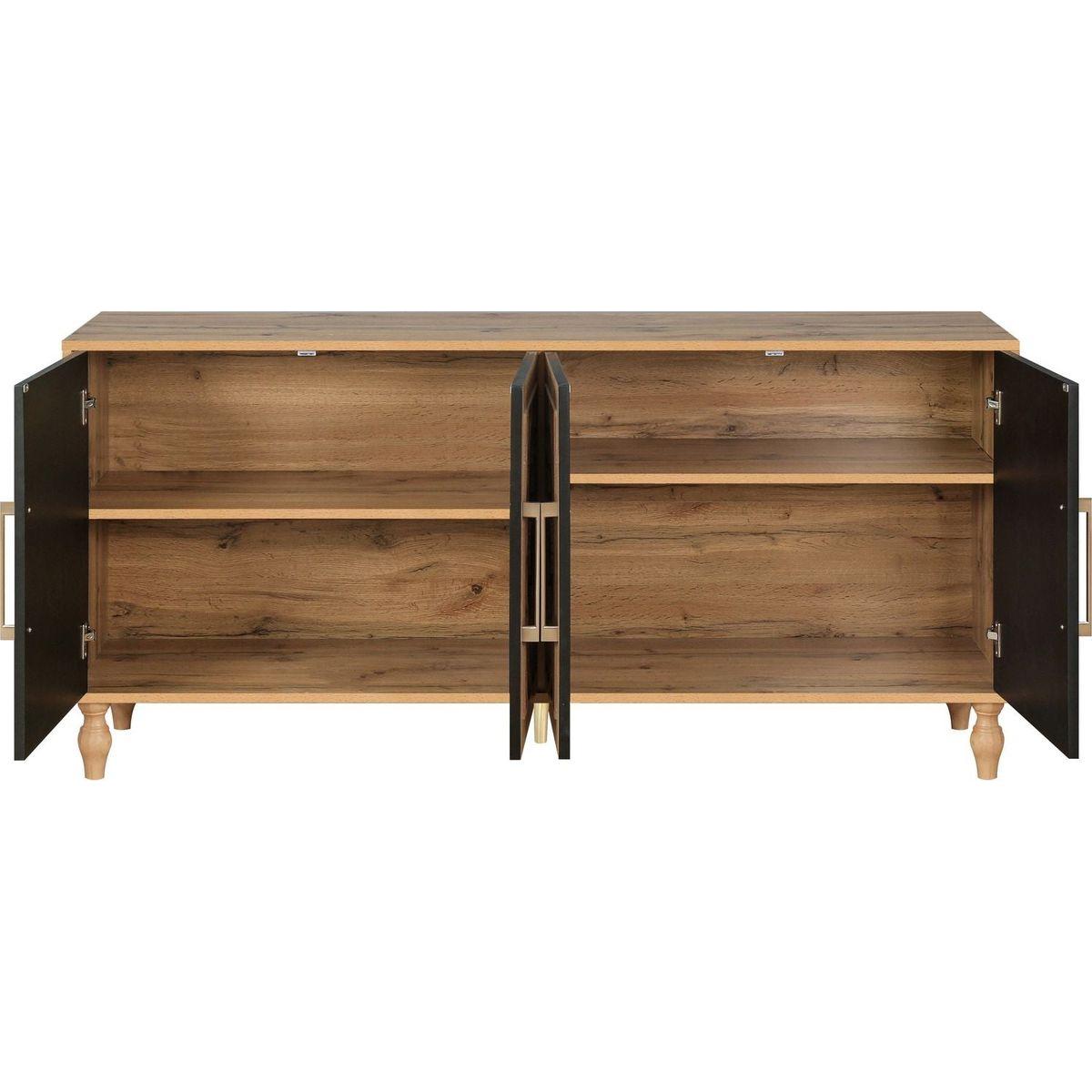 Carved Flower Door Large Storage Cabinet With Metal Handle Suitable For Living Room, Kitchen, Entryway(NATURAL WOOD) - Streamdale Furniture