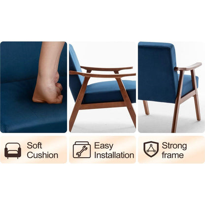 Mid-Century Modern Chair, Living Room Chair with Solid Wood Frame, Accent Chair Extra-Thick Backrest, Wingback Chair for Bedroom, Reading Room, Living Room, Lounge Chair Indoor