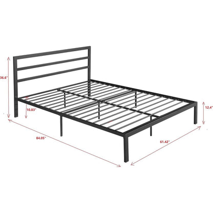 Queen Size Metal Bed Frame with Headboard Charcoal Grey