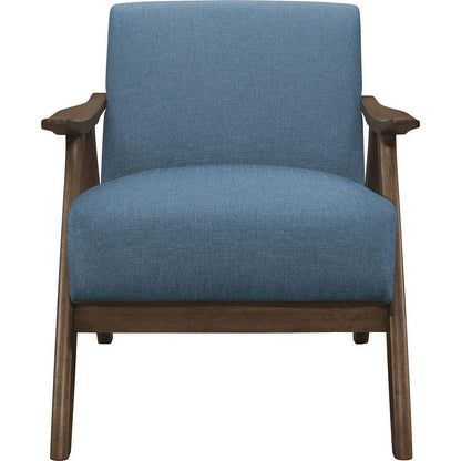 Modern Home Furniture Blue Fabric Upholstered 1pc Accent Chair Cushion Back and Seat Walnut Finish Solid Rubber Wood Furniture