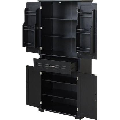 Bathroom Storage Cabinet with Doors and Drawer, Multiple Storage Space, Adjustable Shelf, Black