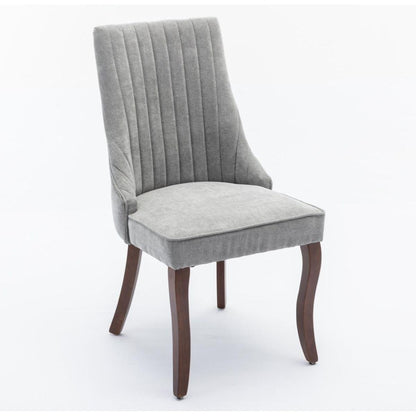 Rayon Cloth Flocking Linen Dining Chairs Channel Kitchen Dinner Chair Comfy Fabric Upholstered Accent Chair for Dining Room with Curved Solid Wood Legs,Set of 2 (Gray)