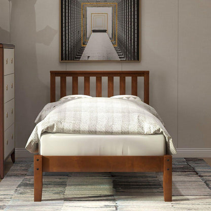 Wood Platform Bed with Headboard/Wood Slat Support Twin (Walnut)