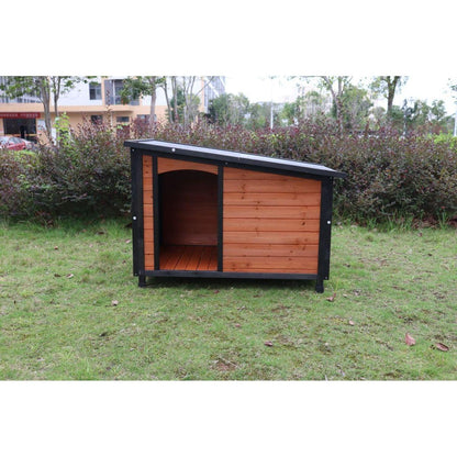 46"Dog House Outdoor & Indoor Wooden Dog Kennel for Winter with Raised Feet Weatherproof for Large Dogs(Gold red and black)PVC waterproof roof(L)
