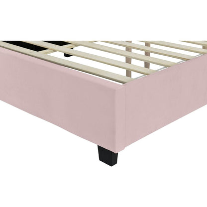 Queen Size Upholstered Platform Bed with Big Headboard, Bedroom Furniture, Velvet, Pink