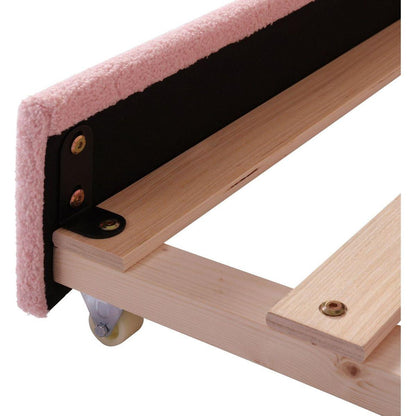 Teddy Fleece Twin Size Upholstered Daybed with Light and Trundle, Pink