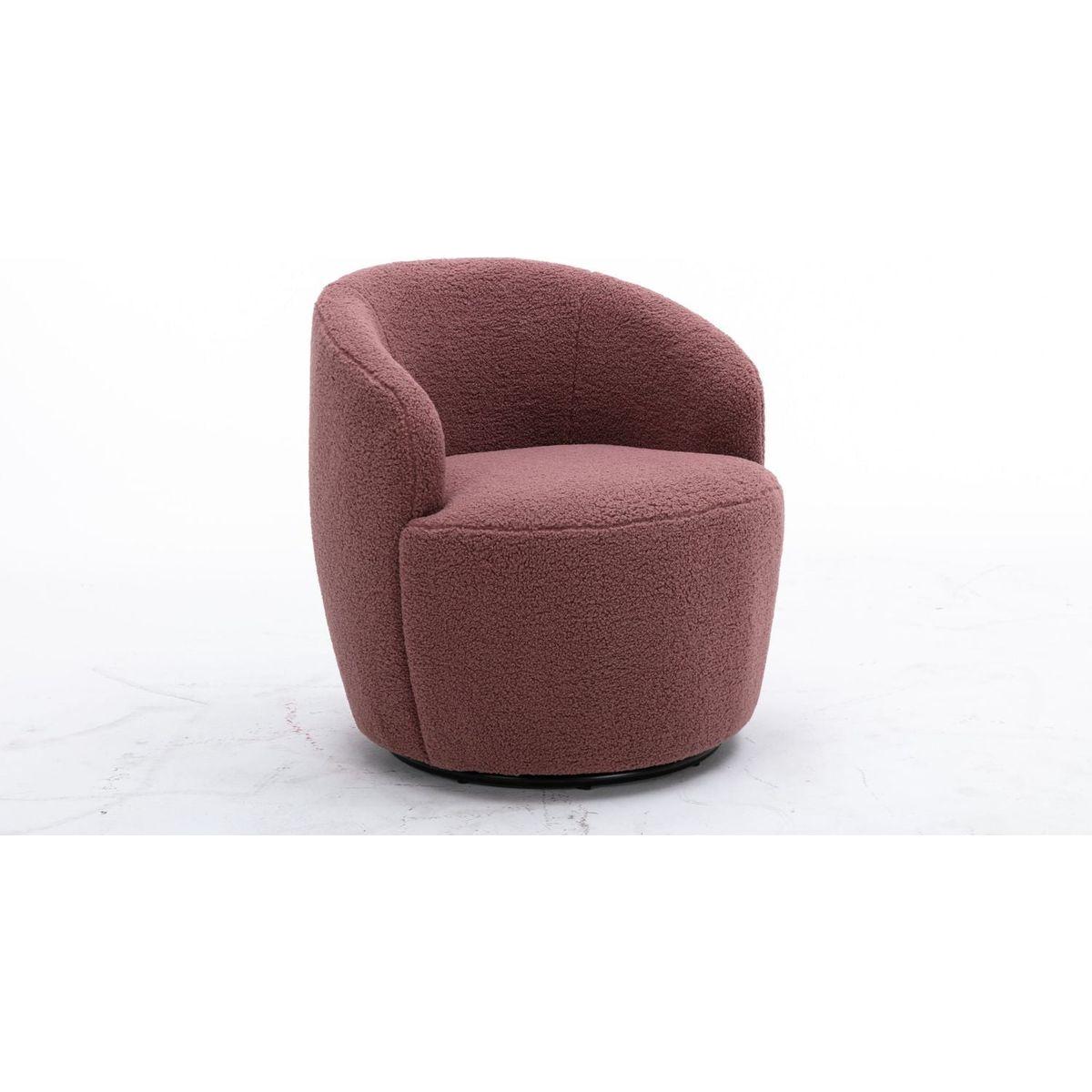 Teddy Fabric Swivel Accent Armchair Barrel Chair With Black Powder Coating Metal Ring,Dark Red