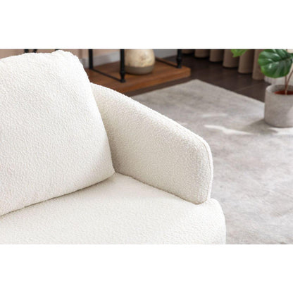 Boucle Fabric Swivel Accent Chair With Soild Wood Round Brown Base Leg,Ivory