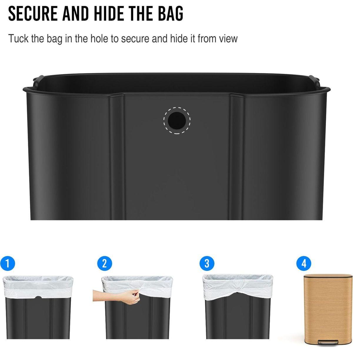 13 Gallon 50L Kitchen Foot Pedal Operated Soft Close Trash Can - Stainless Steel Ellipse Bustbin - Wood