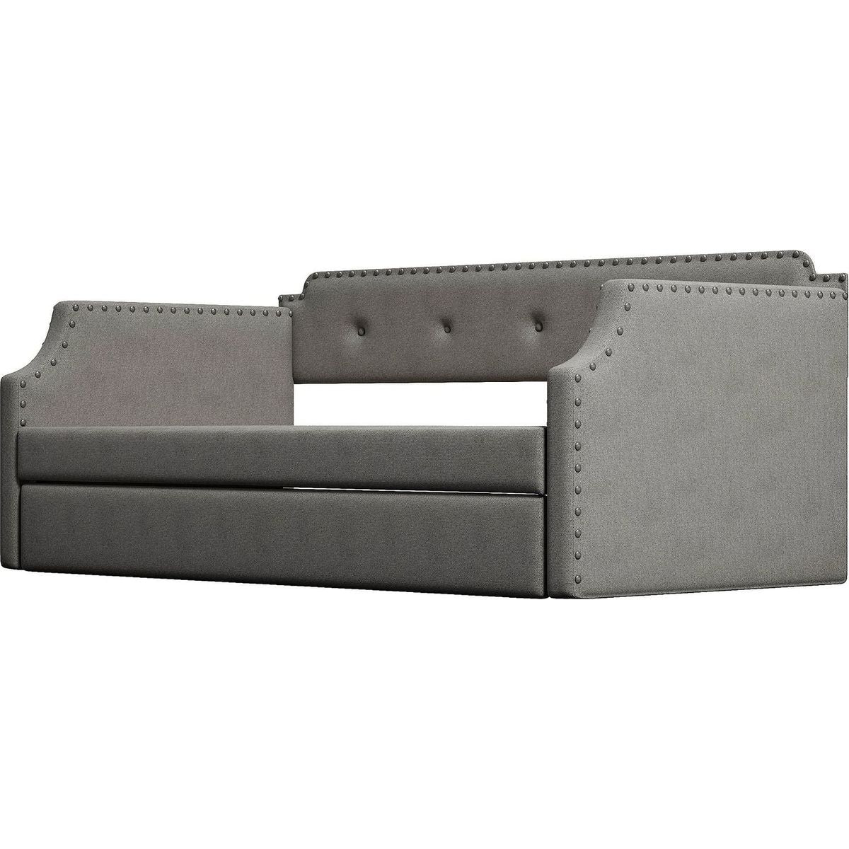 Upholstered Daybed with Trundle, Wood Slat Support,Upholstered Frame Sofa Bed, Twin,Gray