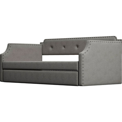 Upholstered Daybed with Trundle, Wood Slat Support,Upholstered Frame Sofa Bed, Twin,Gray