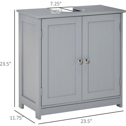 kleankin Pedestal Sink Storage Cabinet, Vanity Base Cabinet, Under Sink Bathroom Cabinet with U-shape Cut-Out and Adjustable Internal Shelf, Gray