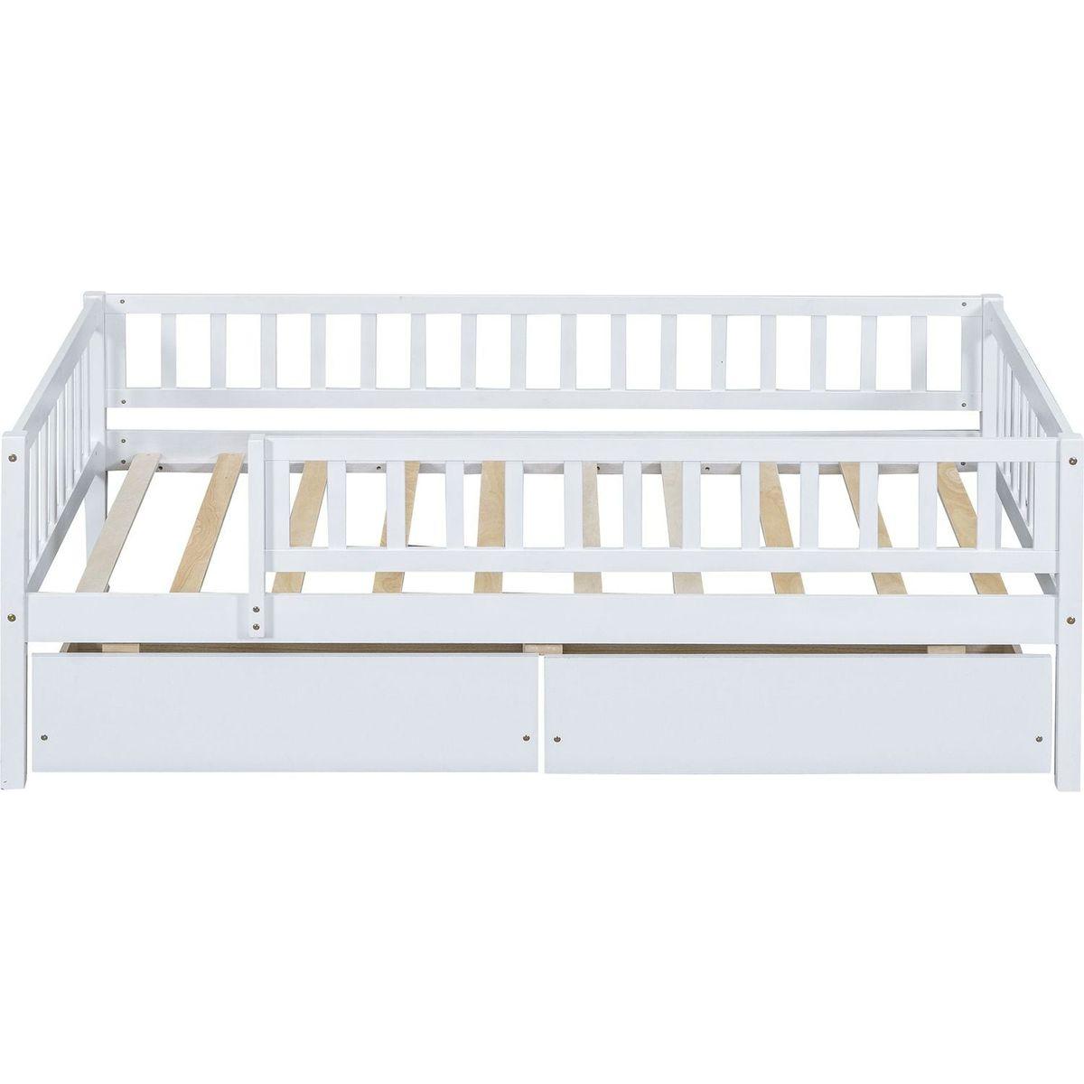 Twin Size Daybed Wood Bed with Two Drawers, White