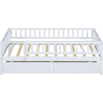 Twin Size Daybed Wood Bed with Two Drawers, White