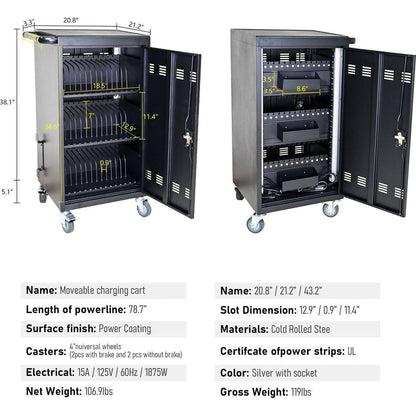 Mobile Charging Cart and Cabinet for Tablets Laptops 45-Device