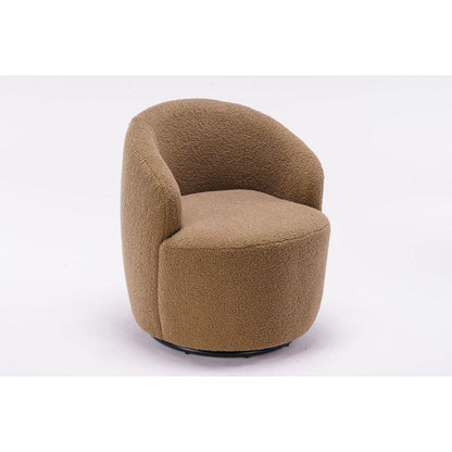 Teddy Fabric Swivel Accent Armchair Barrel Chair With Black Powder Coating Metal Ring,Coffee Brown