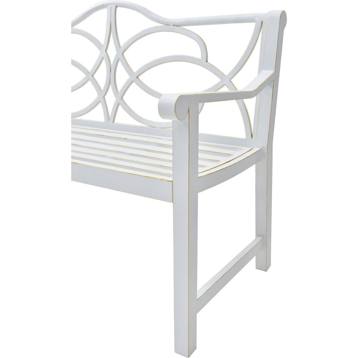 Outdoor Garden Patio Bench,Iron Metal Steel Frame Park Bench with Backrest and Armrest, Slatted Seat for Park, Yard & Porch, Balcony, Accommodates 2-3 People,White