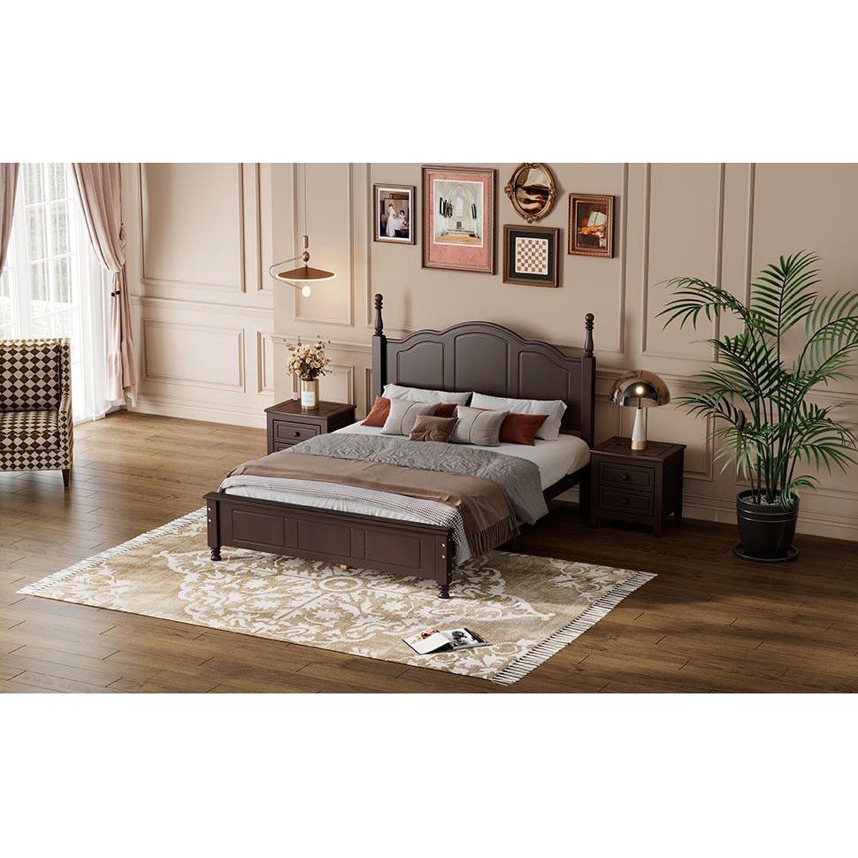 Full Size Wood Platform Bed Frame,Retro Style Platform Bed with Wooden Slat Support,Dark Walnut