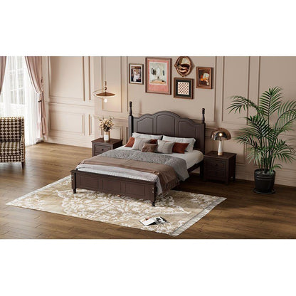 Full Size Wood Platform Bed Frame,Retro Style Platform Bed with Wooden Slat Support,Dark Walnut